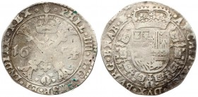 Spanish Netherlands BRABANT 1 Patagon 1654 Antwerp. Philip IV(1621-1665). Averse: Crowned shield of Philip IV in fleece collar. Reverse Legend: …DVX B...