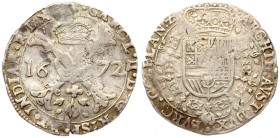 Spanish Netherlands FLANDERS 1 Patagon 1672 Charles II(1665-1700). Averse: St. Andrew's cross; crown above; fleece below; divides date. Reverse: Crown...
