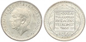 Sweden 5 Kronor 1966 U 100th Anniversary of Constitution Reform. Gustaf VI Adolf(1950-1973). Averse: Head left. Reverse: Inscription within square fla...