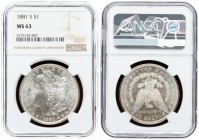 USA Morgan 1 Dollar 1881 S San Francisco Averse title: E. PLURIBUS. UNUM // 1881. Averse description: Head on the left of a woman symbolizing Liberty....