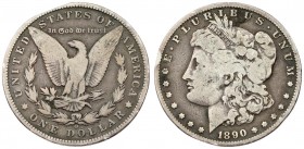 USA Morgan 1 Dollar 1890 O New Orleans. Averse title: E. PLURIBUS. UNUM // 1890. Averse description: Head on the left of a woman symbolizing Liberty. ...