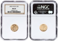 USA 5 Dollar 2005 Gold Eagle Philadelphia. Av: Walking Liberty. Rev: Eagle family. Type: Gold Eagle; Strike: Business; Mint: Philadelphia; Edge: Reede...