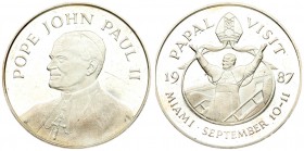 USA Medal 1987 J. PAUL II VISIT PAPAL MIAMI SEPTEMBER 10 -11. Silver. Scratches. 23.80g. 39mm.