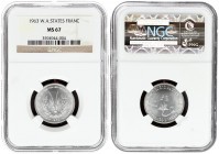 West African States 1 Franc 1963(a) Averse: Taku symbol divides denomination. Reverse: Engraver general's name. Aluminum. KM 3.2. NGC MS 67