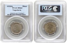 Yugoslavia 1 Dinar 1925 (b) Alexander I(1921-1934). Averse: Head left. Reverse: Denomination and date within crowned wreath. Edge Description: Milled....