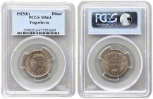 Yugoslavia 1 Dinar 1925 (b) Alexander I(1921-1934). Averse: Head left. Reverse: Denomination and date within crowned wreath. Edge Description: Milled....