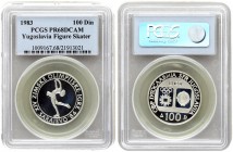Yugoslavia 100 Dinara 1983 Figure Skating. Averse: Emblem and Olympic logo on separate shields within flat bottom circle. Reverse: Figure skater. Silv...