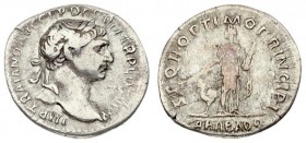 Roman Empire 1 Denarius 98 Trajanus 98-117. Rome. Av: bust to right therefore "IMP TRAIANO AVG GER PM TR P cos VIPP". Rev: standing Arabia before came...