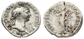 Roman Empire 1 Denarius 107 Trajanus AD 98-117. 107 AD. Rome mint. Av: IMP TRAIANO AVG GER DAC PM TRP COS V P P legend with laureate head right; sligh...