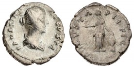 Roman Empire 1 Denarius 157 Faustina Minor Augusta 157-161. Rome. Averse: FAVSTINA - AVGVSTA Bust draped with young Faustina on the right with a small...