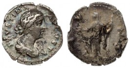 Roman Empire 1 Denarius 161 Faustina Minor Augusta 161-175. Rome. Averse: FAVSTINA - AVGVSTA Bust draped with young Faustina on the right with a small...