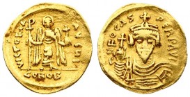 Byzantine 1 Solidus 603 Phocas 602 - 610 AD Solidus 603 - 604 AD Ravenna. Av .: D N FOCAS PERP AVG; frontal draped armored bust with crown pendulum at...