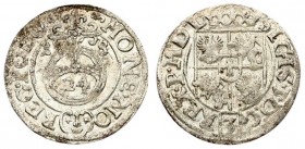 Poland 1/24 Thaler 1618 Sigismund III Vasa (1587-1632)- Crown coins 1618 Bydgoszcz; a rarer variety with the Sas coat of arms in a round shield. Silve...