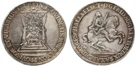 Poland 1/2 Thaler 1742 Vicariate. Augustus III (1733-1763). Dresden. Averse: King on horseback and inscription around. Reverse: Throne crown and scept...