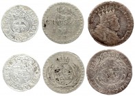 Poland 6 Groszy 1754 EC & 10 Groszy 1813 IB & Latvia Riga 1/24 Thaler 1644. Silver. Lot of 3 Coins