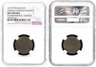 Poland 20 Fenigow 1917FF Stuttgart. Averse: Value. Reverse: Crowned eagle with wings open. Iron. Y 7; Parchimowicz 7a. NGC UNC DETAILS