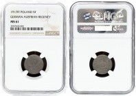 Poland 5 Fenigow 1917FF Stuttgart. Averse: Value. Reverse: Crowned eagle with wings open. Iron. Y 5. Parchimowicz 5a. NGC MS 61