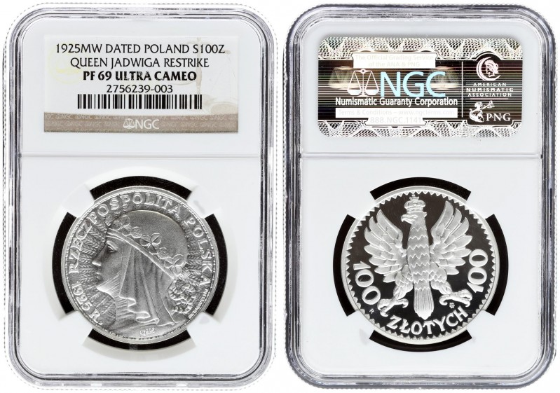 Poland 100 Zlotych "Jadwiga" 1925 MW (2009) Restrike. Queen Jadwiga. Woman's hea...
