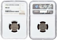 Estonia 1 Mark 1922 Averse: Three leopards left divide date. Reverse: Denomination. Edge Description: Milled. Copper-Nickel. KM 1. NGC MS 62