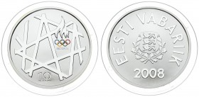 Estonia 10 Krooni 2008 Olympics. Averse: Arms. Reverse: Torch and geometric patterns. Silver. KM 48. With capsule & Certificate