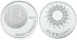 Estonia 10 Krooni 2009 Song and Dance Festival. Averse: National Arms. Reverse: Circle of dancers. Silver. KM 51. With capsule & Certificate