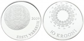 Estonia 10 Krooni 2009 Song and Dance Festival. Averse: National Arms. Reverse: Circle of dancers. Silver. KM 51. With Origanal Box & Certificate