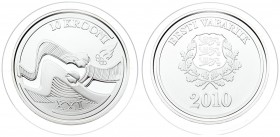 Estonia 10 Krooni 2010 Vancouver Winter Olympics. Averse: National arms within wreath date below. Reverse: Two stylized cross county skiers right. Sil...
