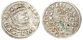 Latvia 3 Groszy 1586 Riga Stephen Báthory(1576-1586) - the city of Riga; the king's little head. Silver. Iger R.86.2. -; Gerbaszewski 13