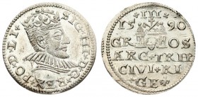 Latvia 3 Groszy 1590 Sigismund III Vasa (1587-1632) - the city of Riga 1590; small head of the king (crown with a rosette); a cross between D G; eccen...