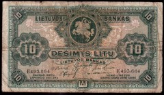 Lithuania 10 Litu 1927 Banknote Kaunas 24.11.1927 № E493664. Pick 23a
