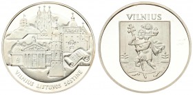 Vilnius Medal 2009 of the Lithuanian Capital of Culture. Silver. Weight 22.50 gr. Diameter 37 mm. With in bad condition Origanal Box & Certificate