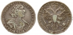 Russia 1 Poltina 1719 L Peter I (1699-1725). Averse: Laureate bust right. Reverse: Crown above crowned double-headed eagle. "Portrait in armour". Silv...