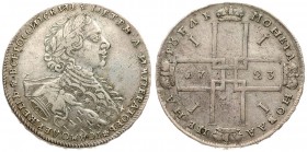 Russia 1 Rouble 1723 OK Peter I (1699-1725). Averse: Laureate bust right. Reverse: Date in cruciform with 4 crowns monograms in angles. "Portrait with...
