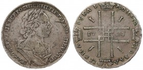 Russia 1 Rouble 1724 Peter I (1699-1725). Averse: Laureate bust right. Reverse: Sunburst in center divides date in cruciform with 4 crowns monograms i...