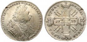 Russia 1 Rouble 1729 Peter II (1727-1729). Averse: Laureate bust right. Reverse: Date in cruciform with 4 crowns monograms in angles. Without points a...