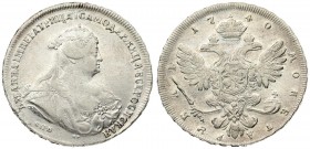 Russia 1 Rouble 1740 СПБ Anna Ioannovna (1730-1740). Averse: Bust right. Reverse: Crown above crowned double-headed eagle shield on breast. "СПБ "Pete...