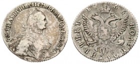 Russia 1 Polupoltinnik 1765 ММД-EI-ТI Moscow. Catherine II (1762-1796). Averse: Crowned bust right. Reverse: Crown divides date above crowned double-h...