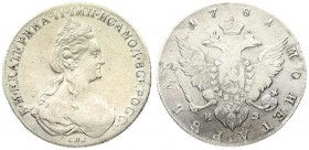 Russia 1 Rouble 1781 СПБ ИЗ St. Petersburg. Catherine II (1762-1796). Averse: Crowned bust right. Reverse: Crown above crowned double-headed eagle shi...