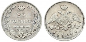 Russia 25 Kopecks 1827 СПБ-НГ St. Petersburg. Nicholas I (1826-1855). Averse: Crowned double imperial eagle. Reverse: Crown above value within wreath....