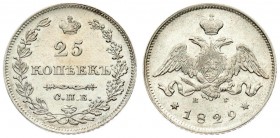 Russia 25 Kopecks 1829 СПБ НГ St. Petersburg. Nicholas I (1826-1855). Averse: Crowned double imperial eagle. Reverse: Crown above value within wreath....