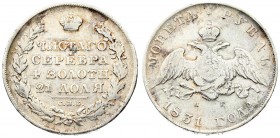 Russia 1 Rouble 1831 СПБ НГ St. Petersburg. Nicholas I (1826-1855). Averse: Crowned double imperial eagle. Reverse: Crown above inscription and value ...