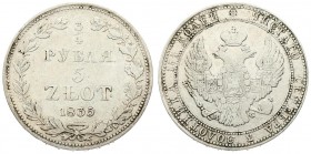 Russia For Poland 3/4 Roubles 5 Zlotych 1835 MW Warsaw Nicholas I (1826-1855). Averse: Shield within wreath on breast 3 shields on wings. Reverse: Val...