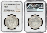 Russia 1 Rouble 1836 СПБ НГ St. Petersburg. Nicholas I (1826-1855). Averse: Crowned double imperial eagle. Reverse: Crown above value and date within ...