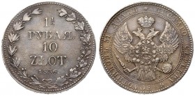 Russia 1.5 Roubles 10 Zlotych 1836 MW Warsaw. Nicholas I (1826-1855). Av: Crowned double-headed imperial eagle. Rev: Value within wreath. Edge inscrip...