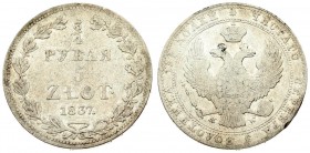 Russia For Poland 3/4 Roubles 5 Zlotych 1837 MW Warsaw Nicholas I (1826-1855). Averse: Shield within wreath on breast 3 shields on wings. Reverse: Val...