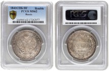Russia 1 Rouble 1841 СПБ НГ St. Petersburg. Nicholas I (1826-1855). Averse: Crowned double imperial eagle. Reverse: Crown above value and date within ...