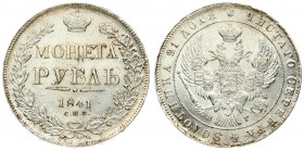 Russia 1 Rouble 1841 СПБ НГ St. Petersburg. Nicholas I (1826-1855). Averse: Crowned double imperial eagle. Reverse: Crown above value and date within ...