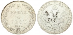 Russia For Poland 3/4 Roubles 5 Zlotych 1841 MW Warsaw Nicholas I (1826-1855). Averse: Shield within wreath on breast 3 shields on wings. Reverse: Val...