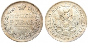 Russia 1 Rouble 1844 MW Warsaw. Nicholas I (1826-1855). Av.: Crowned double-headed Imperial eagle with orb and scepter. Rev.: Crowned date and value i...