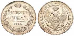 Russia 1 Rouble 1844 MW Warsaw. Nicholas I (1826-1855). Av.: Crowned double-headed Imperial eagle with orb and scepter. Rev.: Crowned date and value i...